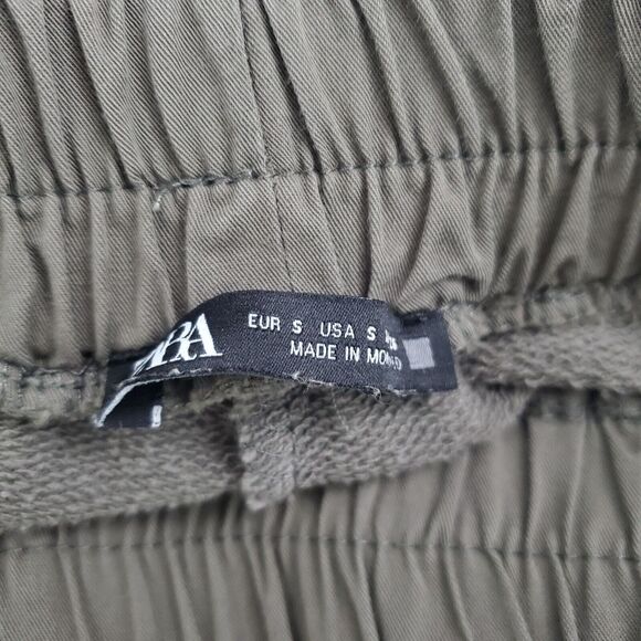 Zara Jogger Pants Small Green Comfy Woven Pull On Casual Lounge Athleisure - Picture 10 of 10